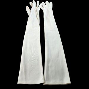 Vintage Extra Long White Opera Gloves With Pearl Button Closure Size 6.5